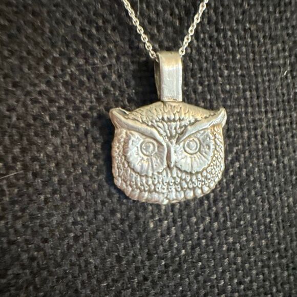 Sterling Silver Owl Necklace: Petite Barn Owl Pendant, 18  Sterling Silver Owl Necklace, 18”, New